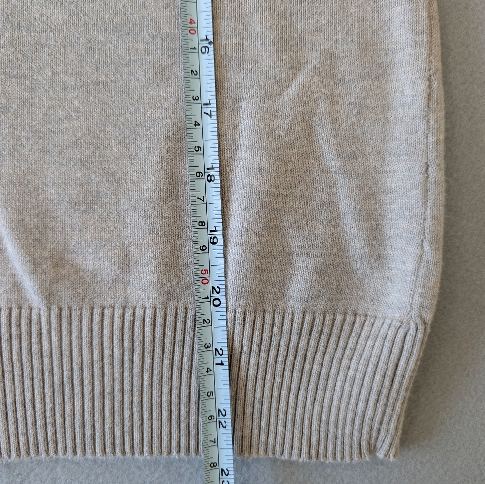 V Neck Short Sleeve Crochet Trim Notch Neck Sweater Top Beige Cream Neutral L - Picture 6 of 6